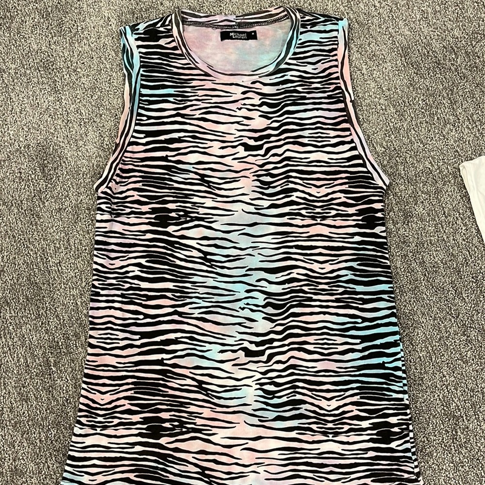 Michael Lauren CARRINGTON TANK Tee Multi Color TIGER Tie Dye. Size M